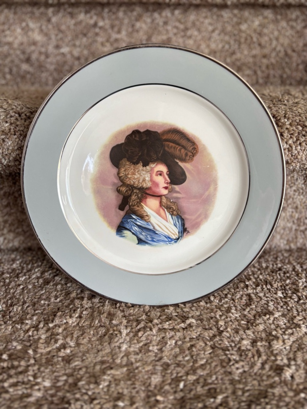 Decorative Portrait Plate with Pale Blue Rim
